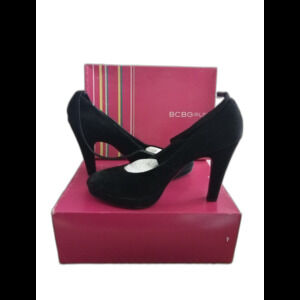 Black Suede Platform Pumps Size 9.5 M Ankle Strap w/ BOX BCBG Women's HEELS